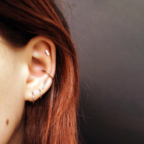 white gold huggie hoops and mirror stud