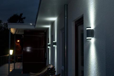 Outdoor wall lights with a cold colour temperature.