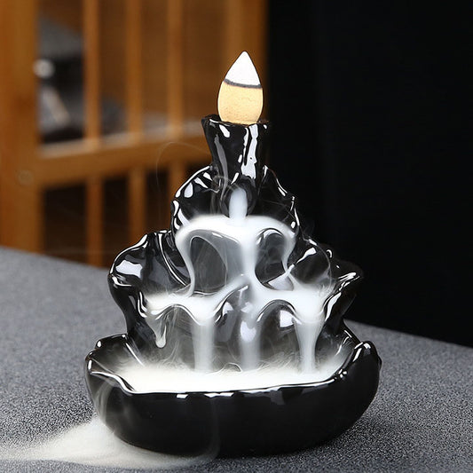 Sansheng Stone Porcelain Backflow Incense Burner - Black - 9.5x9