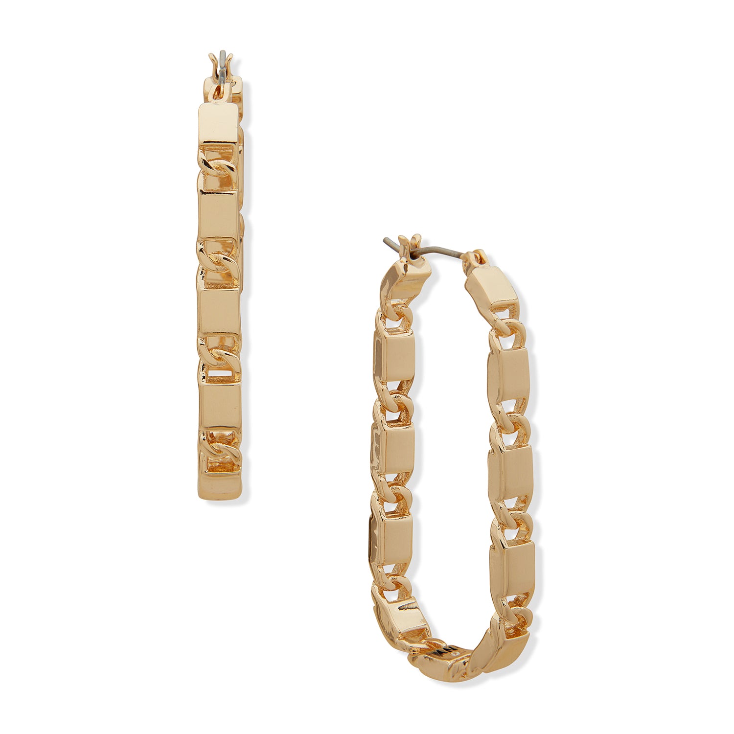 POLISHED OVAL CHAIN HOOP EARRINGS