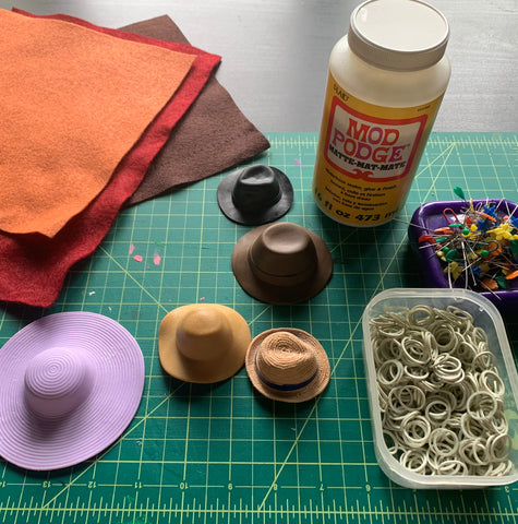 Supplies for creating miniature felt hats
