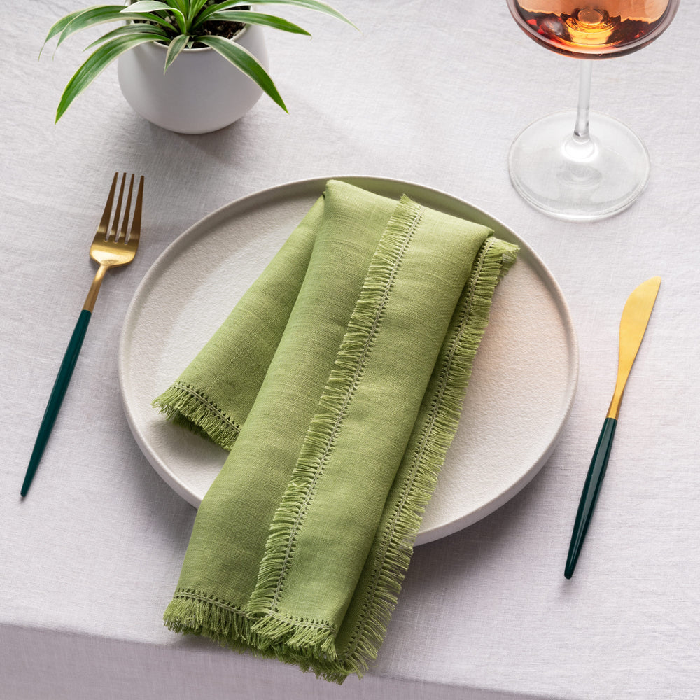 All About Blanks Lime Green Hemstitched Linen 21x21 Napkins - 212