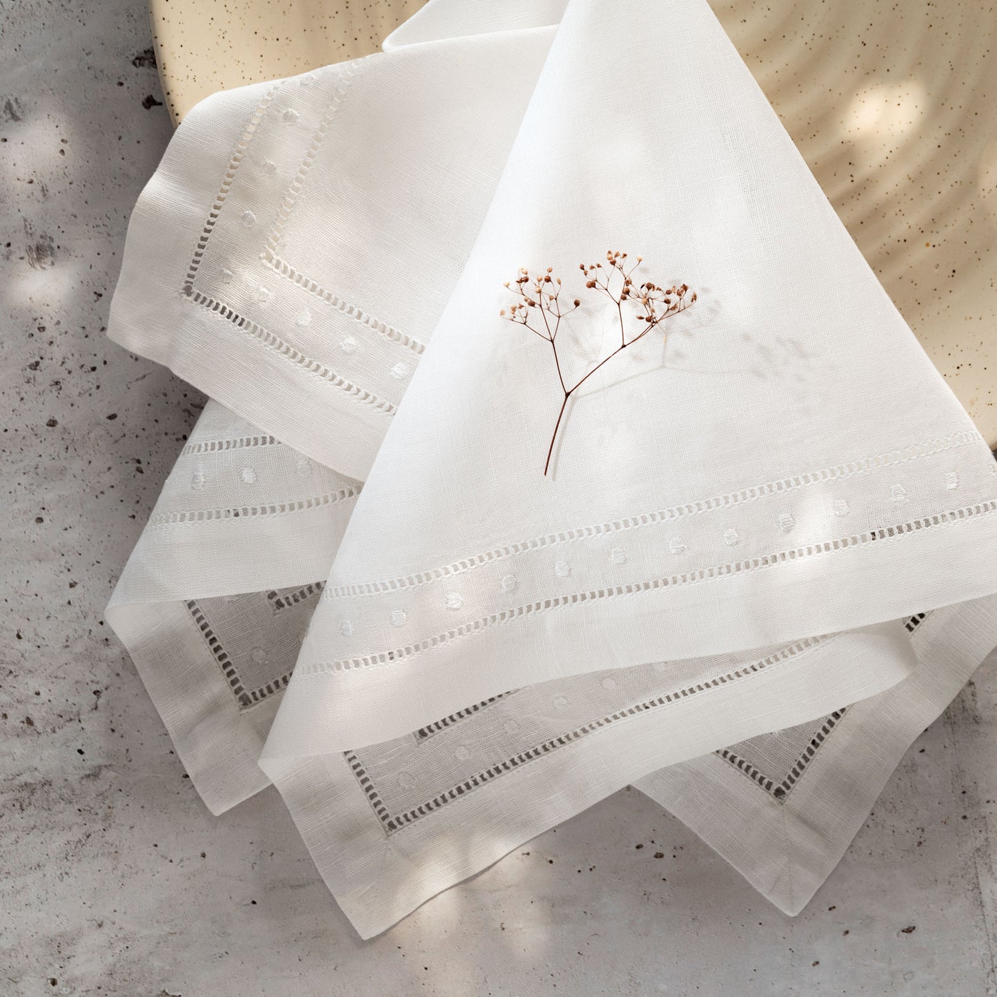 Ajouré Double Hemstitched Linen Napkins, Forest Green