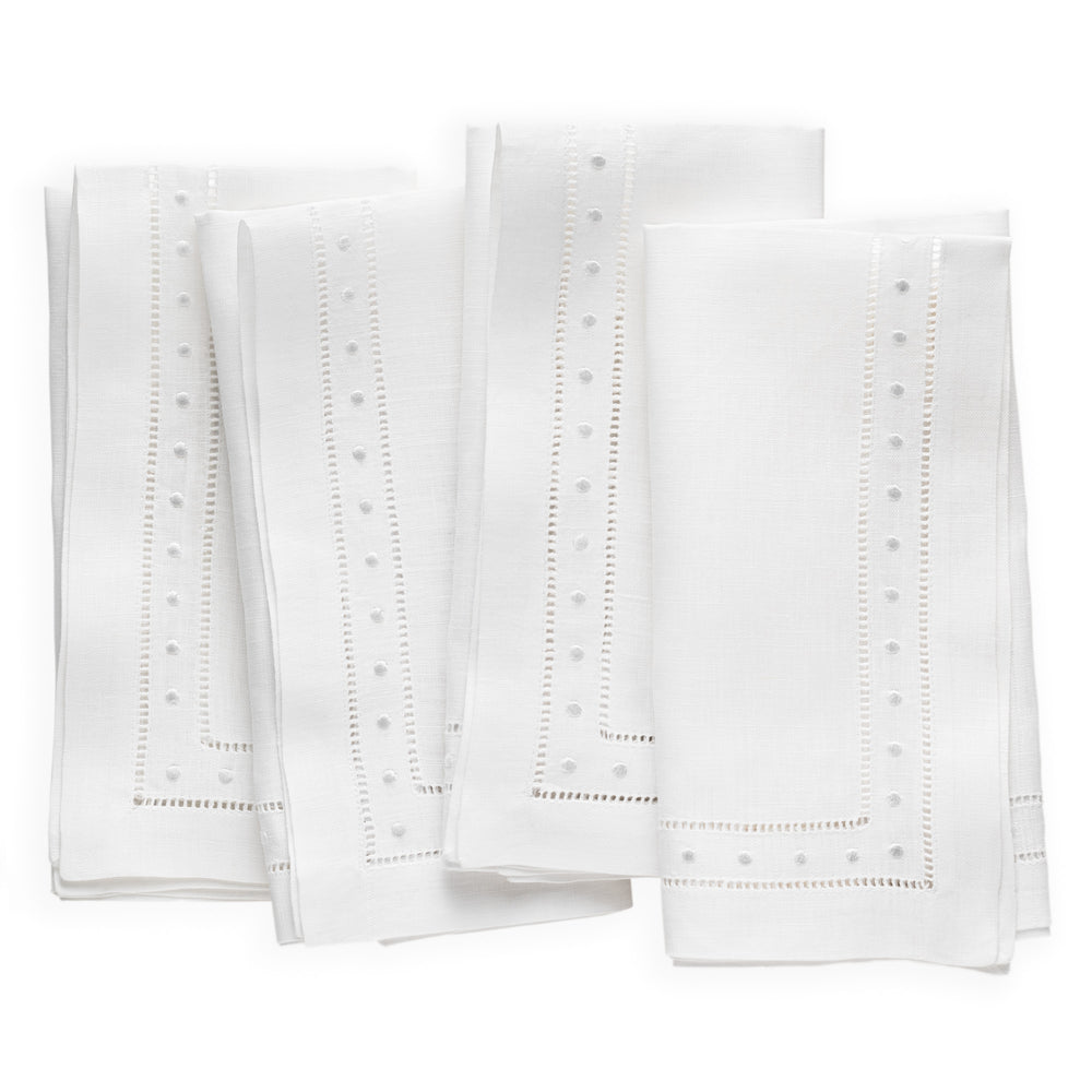 Luxe Hemstitched Bordered Linen Napkins, Red and White