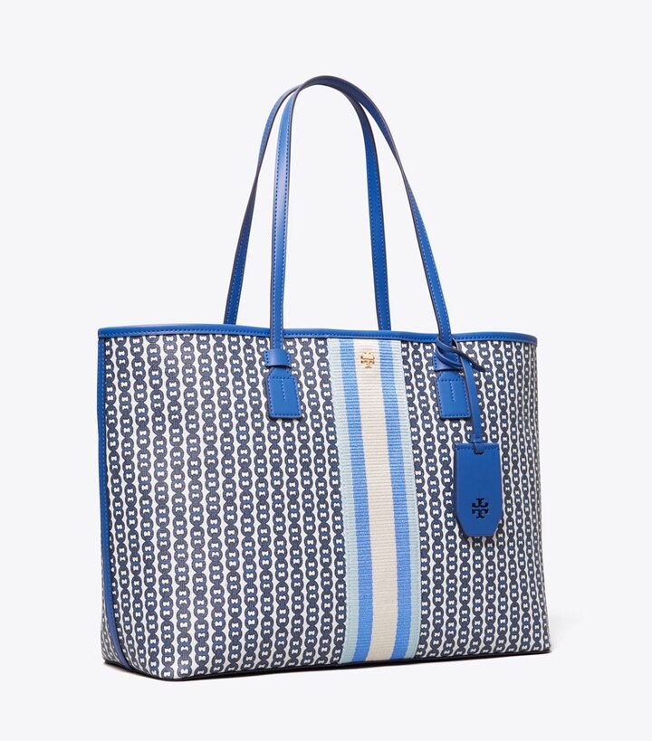 Tory Burch Gemini Link tote in textured coated canvas. 