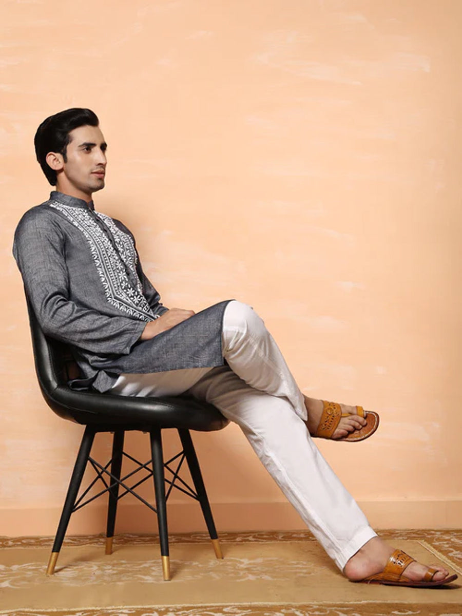 Grey Embroidered Chikankari Kurta