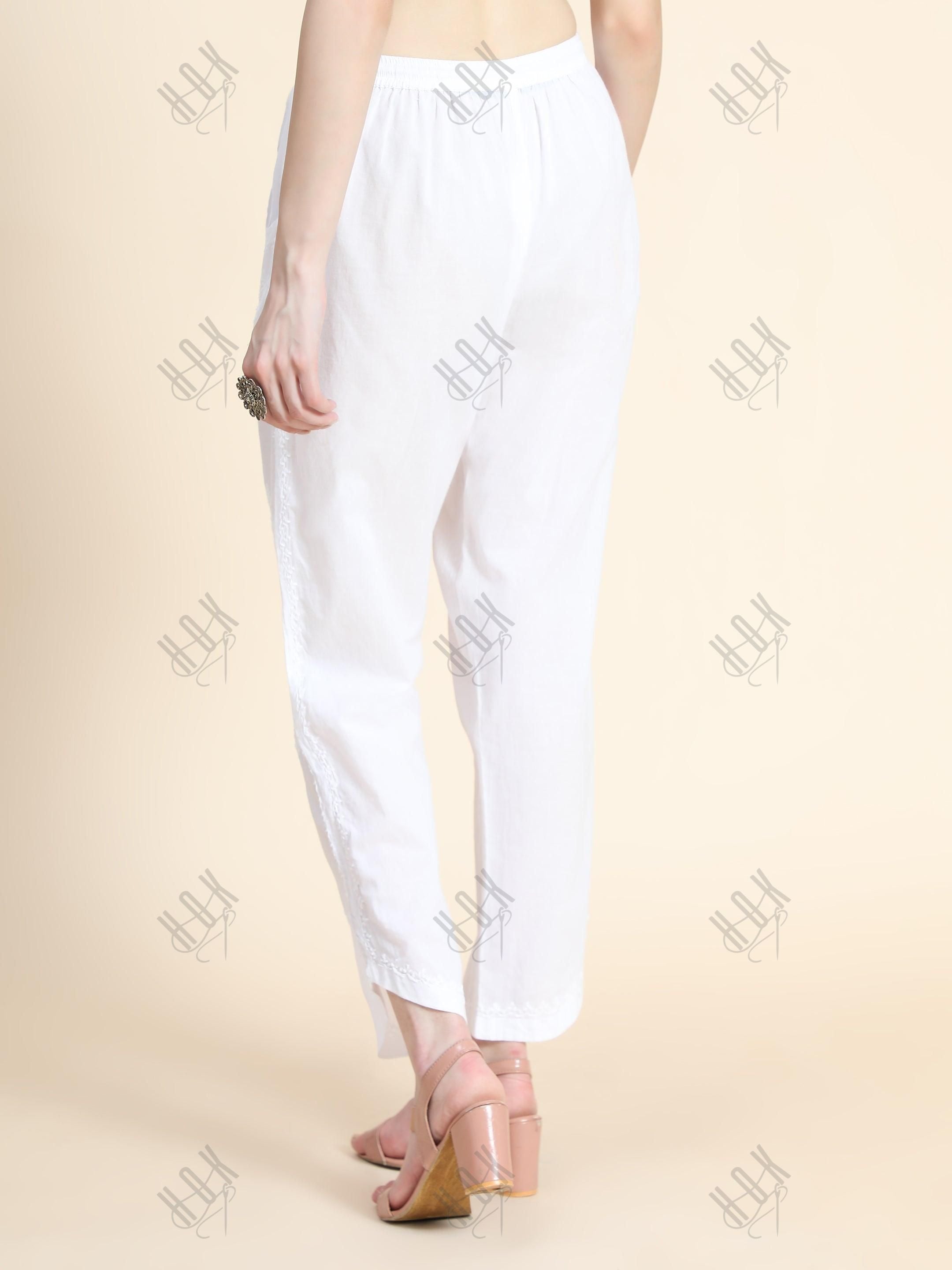 White Cotton Pant For Men - House Of Kari (Chikankari Clothing)