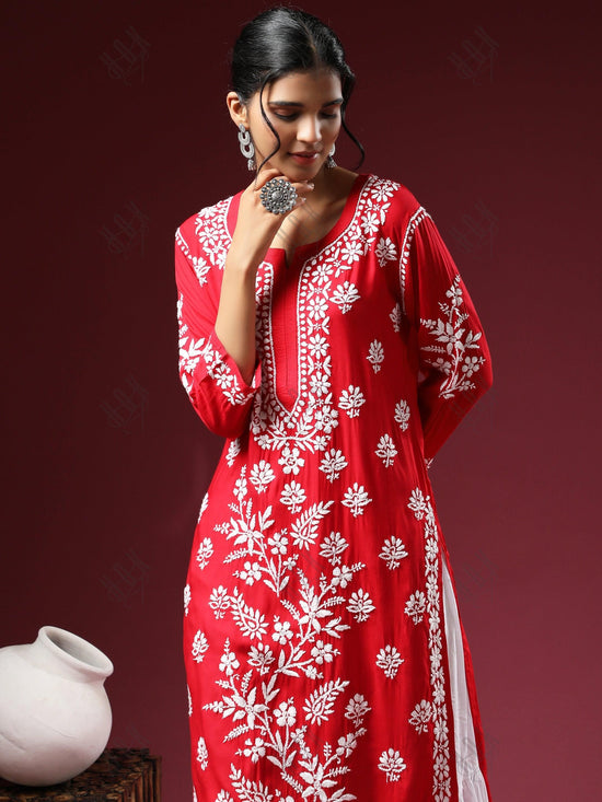 Miesha Iyer in Premium Hand Embroidery Chikankari Kurta Modal Cotton- -  House Of Kari (Chikankari Clothing)