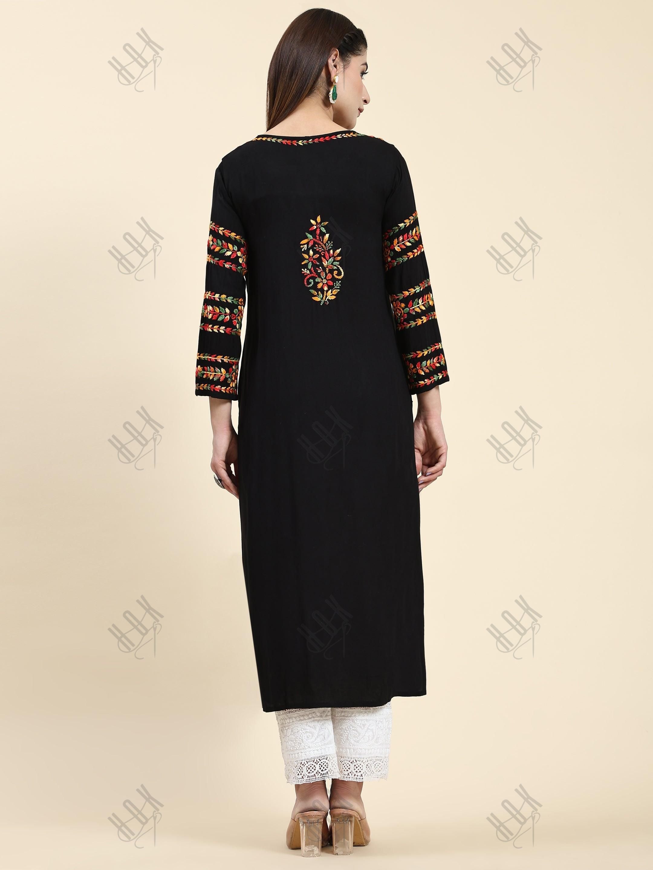 Fizaa Mul Printed Hand Embroidery Chikankari Kurta- Yellow - House Of Kari ( Chikankari Clothing)