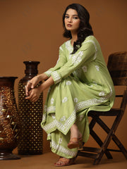 Fizaa Mul Printed Hand Embroidery Chikankari Kurta- Yellow - House Of Kari ( Chikankari Clothing)