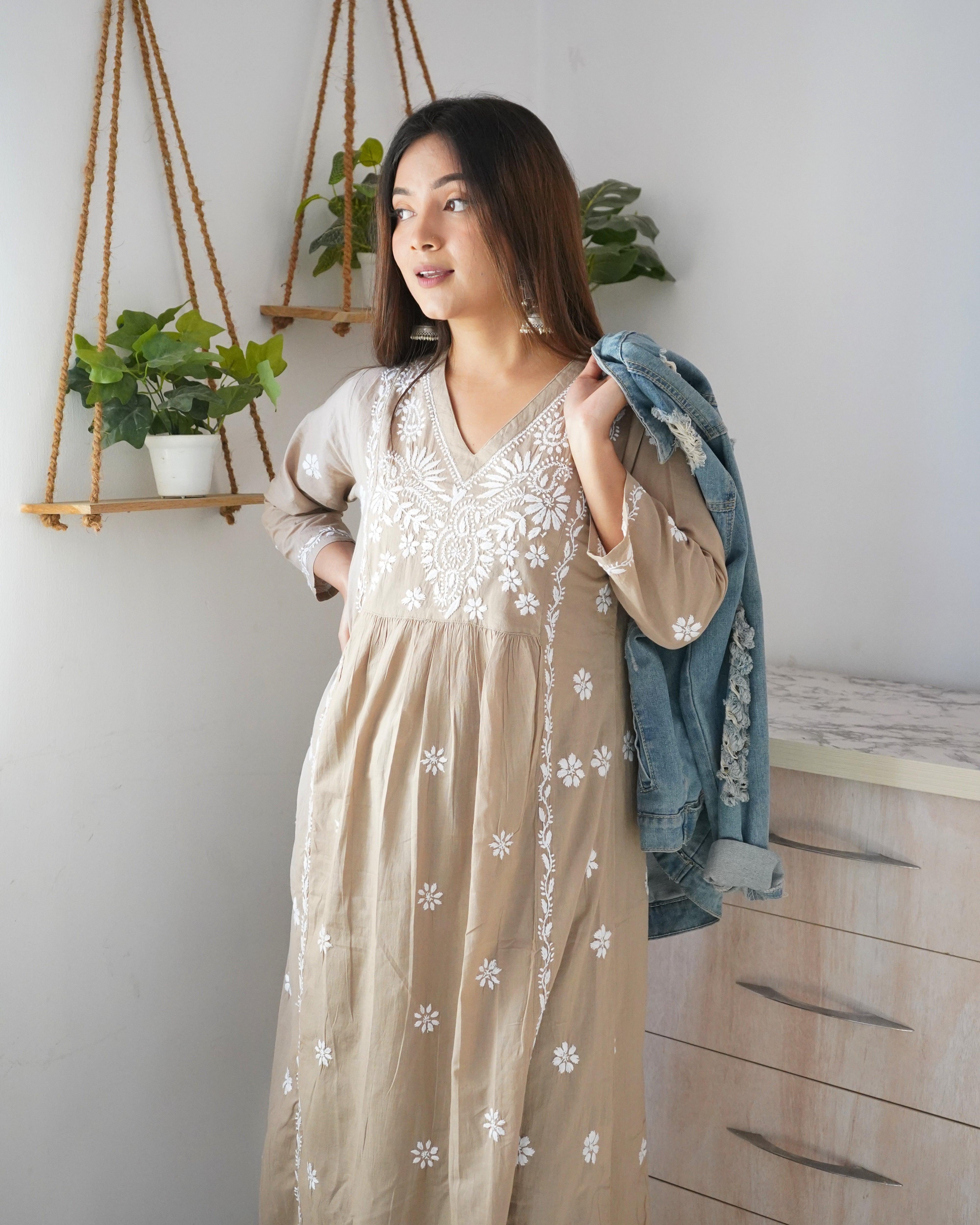 Buy Afia Lucknowi Chikankari White Color Georgette Fabric Short Kurti  Handmade, Handcrafted and Hand Embroidered to Be Paired With Jeans Online  in India - Etsy