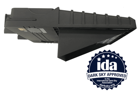 An IDA Dark Sky Approved Parking Lot Light The Fixture Is A 3000K 150 Watt LED Area Light With Type III Optics And A Back Shield Visor To Prevent Light Spill, Glare, And Uplight