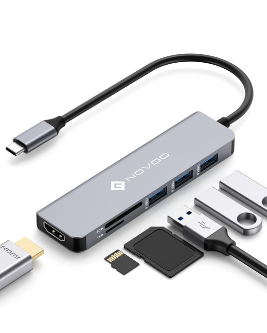Newmight Adaptateur Multiport hub USB C, Adaptateur 5 en 1 USB-C à HDMI,  Lecteur SD/TF de Transfert de données Rapide HDMI 4K USB 3.0, Support  d'extension USB C pour Apple Macbook 