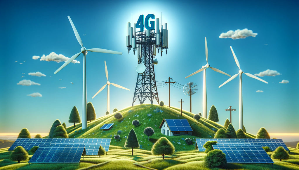 A 4G tower integrated into a natural setting, powered by renewable energy.