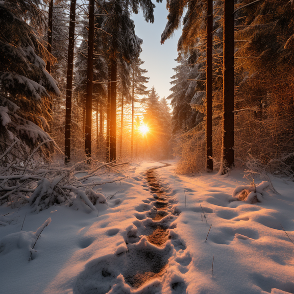 Snowy footsteps to a sunrise