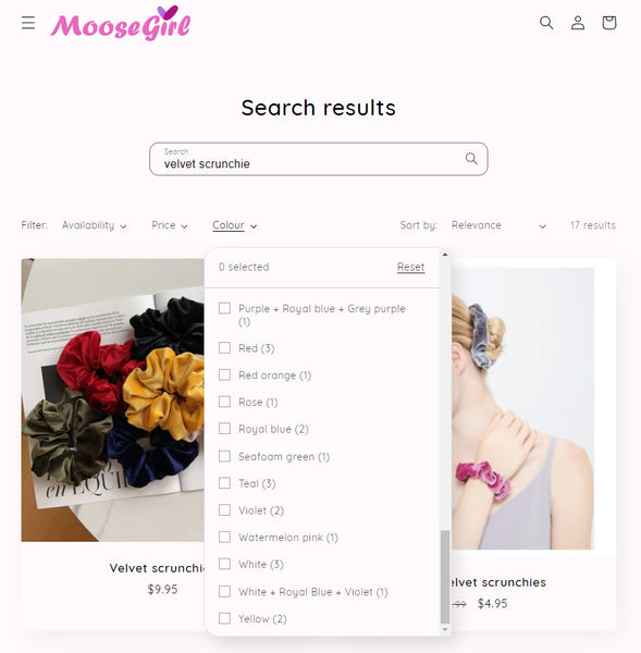 Screenshot of colour-based search