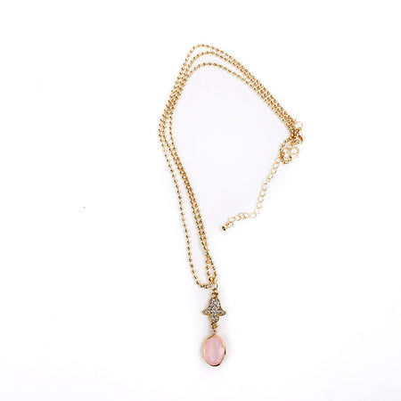 Pink gem drop golden beads head chain