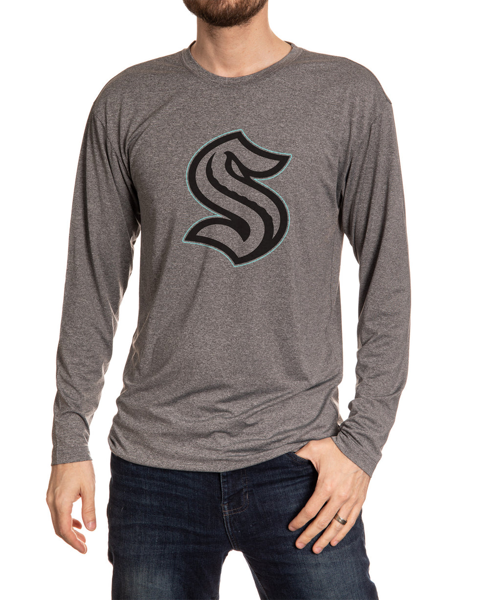 NHL Men's Seattle Kraken Distressed-Print Grey Logo Long Sleeve T