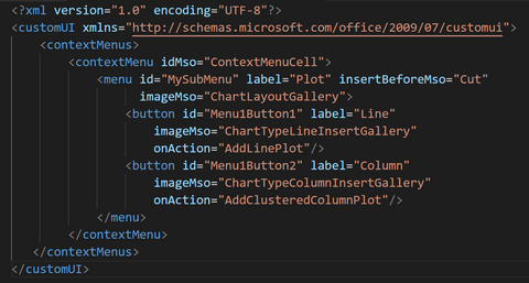 Context menu using XML