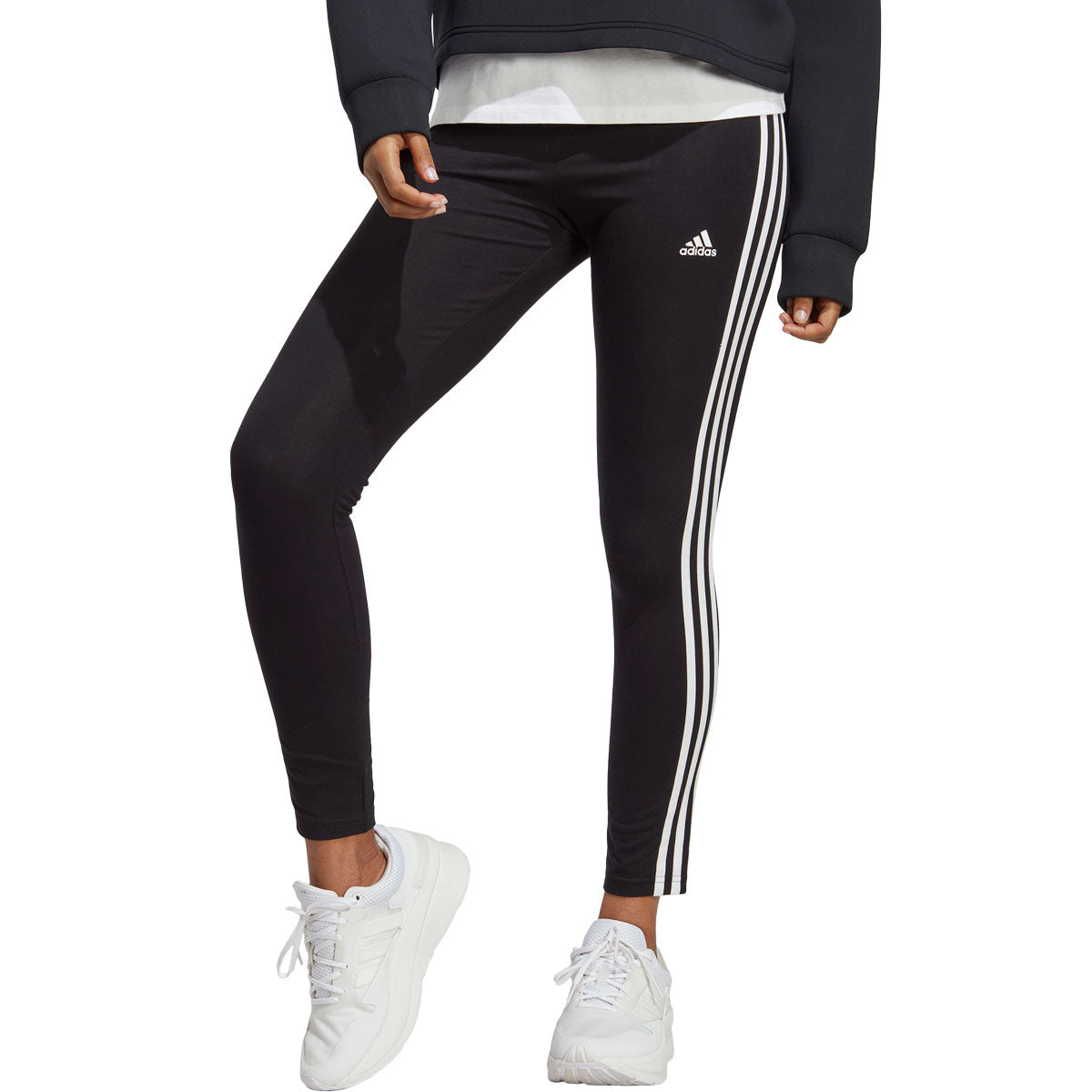 adidas Essentials 3 Stripes High Waisted Single Jersey Leggings - Womens - Black/White