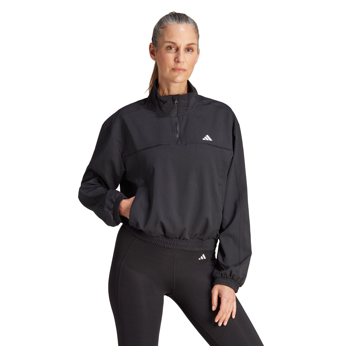 adidas Train Essentials Woven 1/4 Zip Top - Womens - Black/White