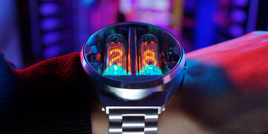 限定 ニキシー管 腕時計 Nixie Tube Watch 24Ｈ表示 人気 黒