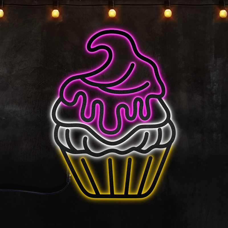 Cupcake Sign 3 Colours RGB Led Lights Metal Sign,Bakery Wall Decor