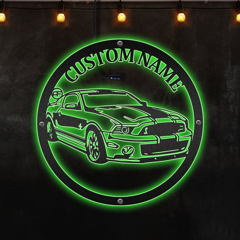 Mustang Cobra Sport Metal Sign Afcultures RGB Led Lights Metal Wall Art Decoration For Room, Outdoor Home Decor Gift