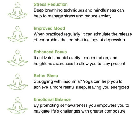 Stress reduction, improved mood, enhanced focus, better sleep, emotional balance
