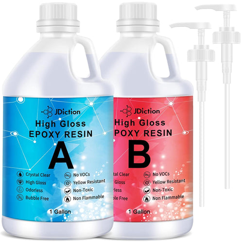 JDiction Epoxy Resin, Clear High Gloss 1 Gallon/3.78L Epoxy Resin Self-Leveling Coating and Casting Resin for Jewelry Making, Table Top, Wood and Mold