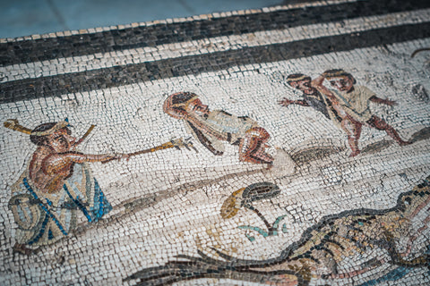 Musei archeologici di Priverno particolare del mosaico della Domus della soglia nilotica rinvenuto a Privernum