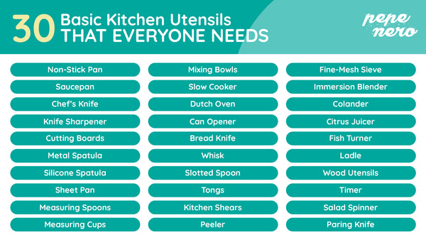 30 basic kitchen utensils everyone needs