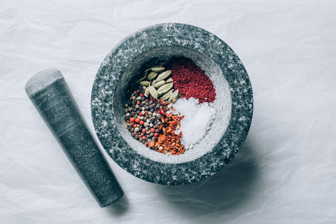 spices in mortar and pestle