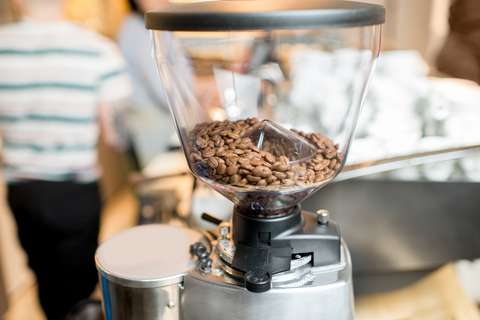 coffee beans in a coffee grinder