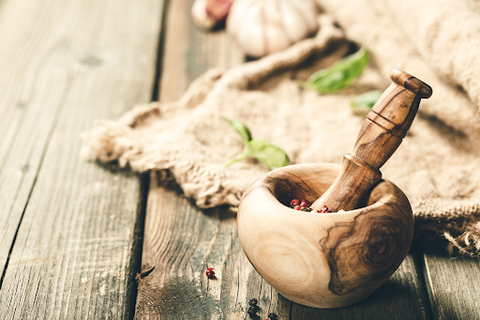 wooden mortar and pestle