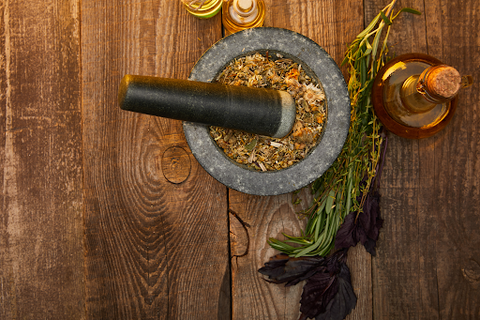 granite mortar and pestle with spices