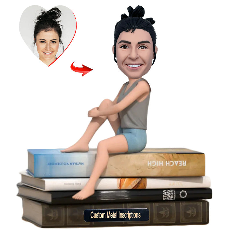 A Girl Who Enjoys Reading Custom Bobblehead with Metal Inscription