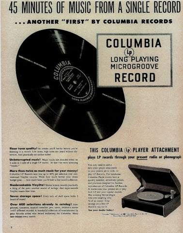 Early Columbia advertisement for the first long play (LP) records