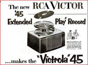 Early advert advertisement for RCA Victrola 45 rpm Extended play record 