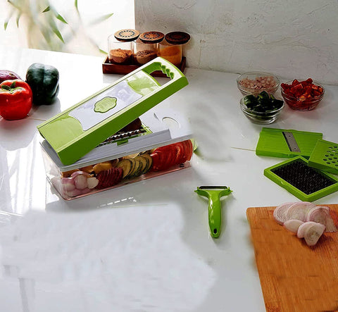 Genius Nicer Dicer Plus Multi-Purpose Vegetable & Fruit Slicer - 12 Pieces  Green