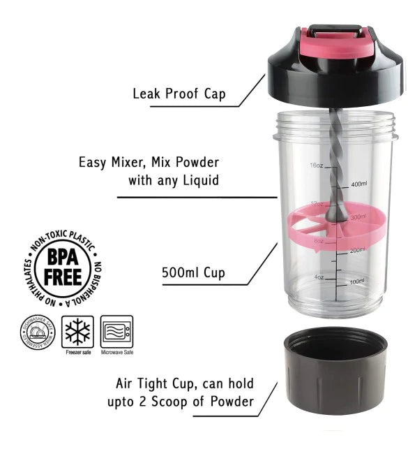 16 Oz Protein Shaker Bottle With Mixing Ball And Powder Storage Container,  Perfect For Indoor And Outdoor Fitness (workout Partner). 100% Bpa-free And