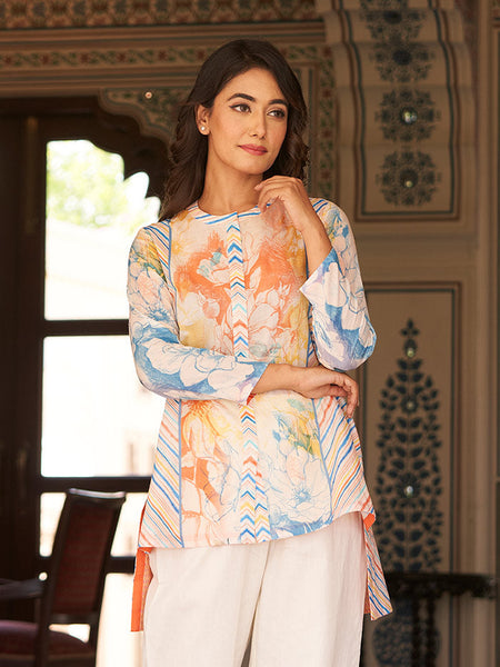 Juhi Off-white Printed Top | Shop Saundh