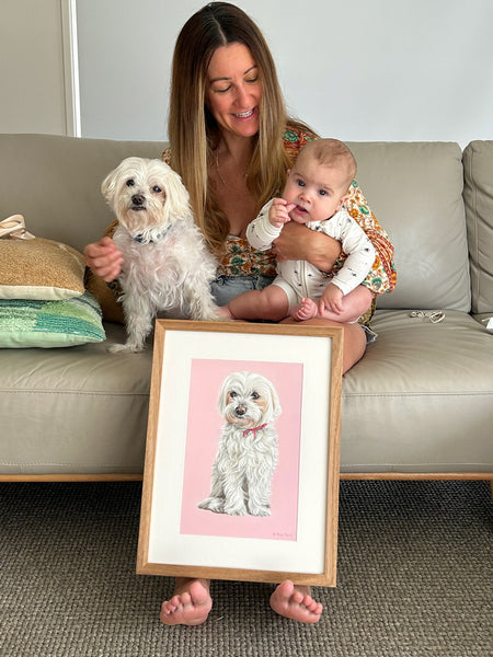 Custom pet portrait of a white dog by Brittany March