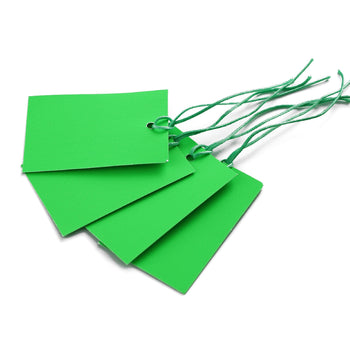 100 x Strung Hanging Card Clothing Tags 60mm x 40mm Green