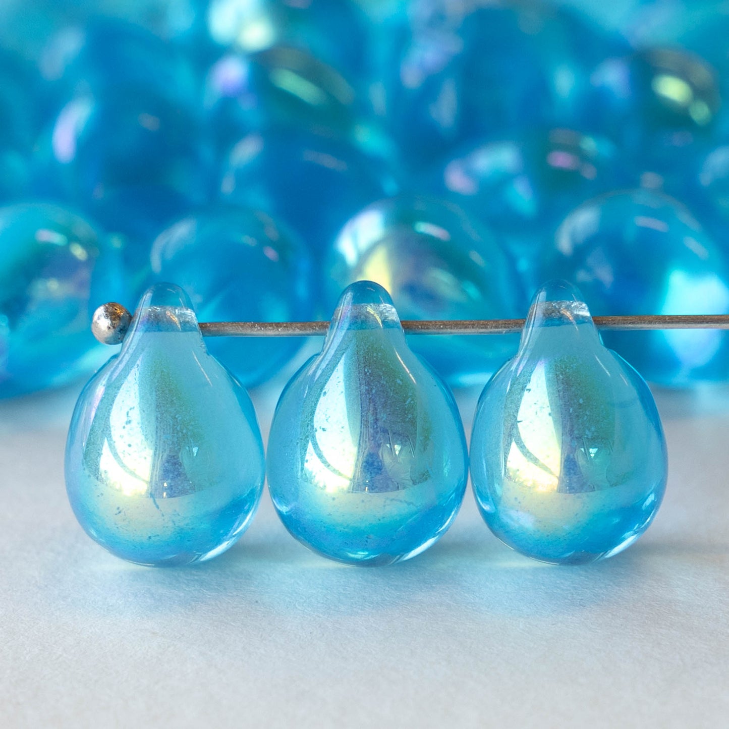 10x14mm Glass Teardrop Beads - Dark Aqua - 12 beads – funkyprettybeads