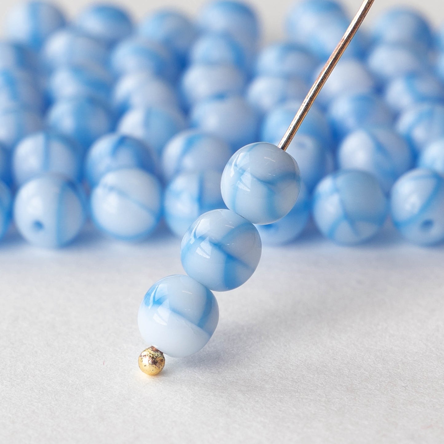 4mm Round Glass Beads - Light Blue Marble - 120 Beads – funkyprettybeads