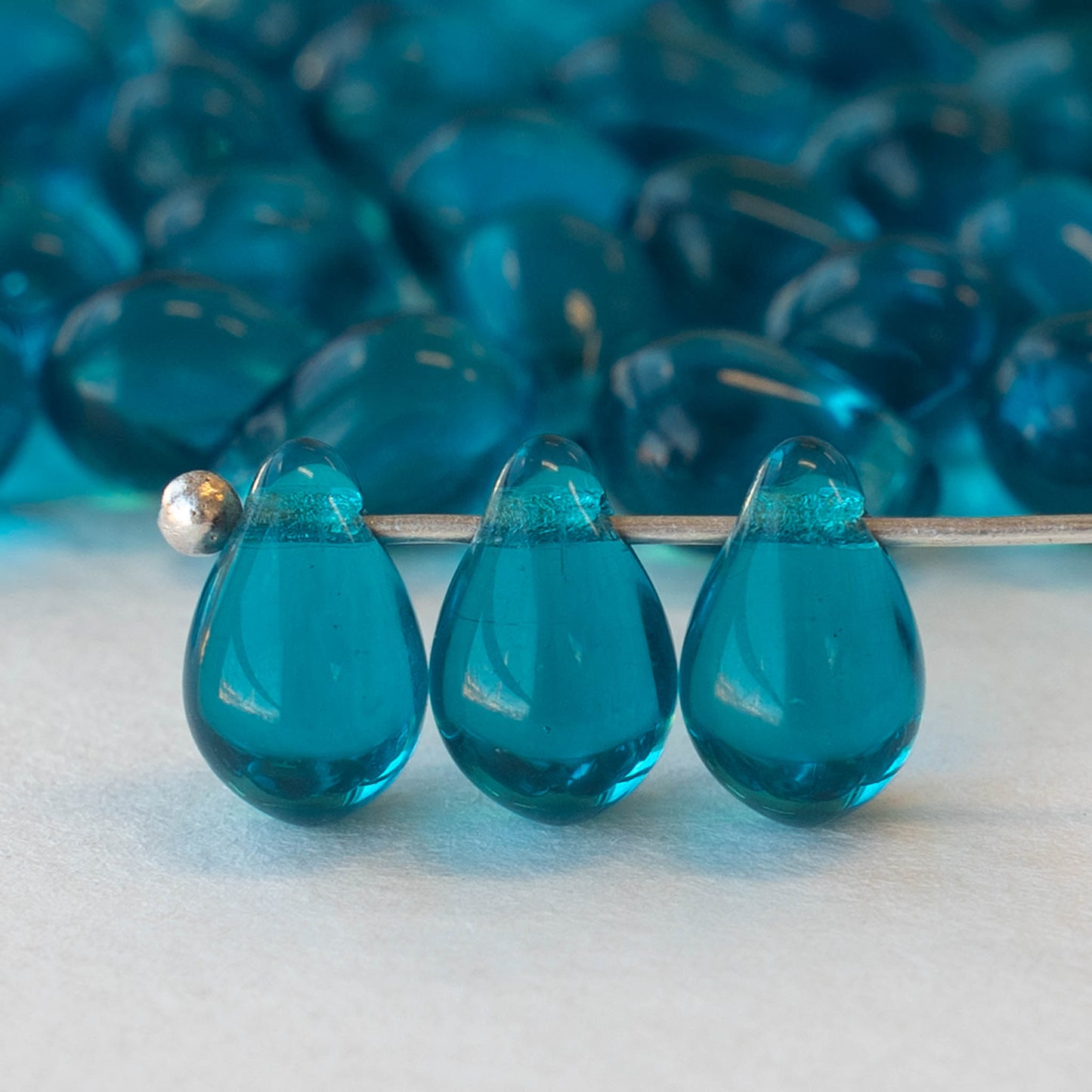 Diamond Shape 15x11mm Glass Beads TRANSPARENT IRIS BLUE