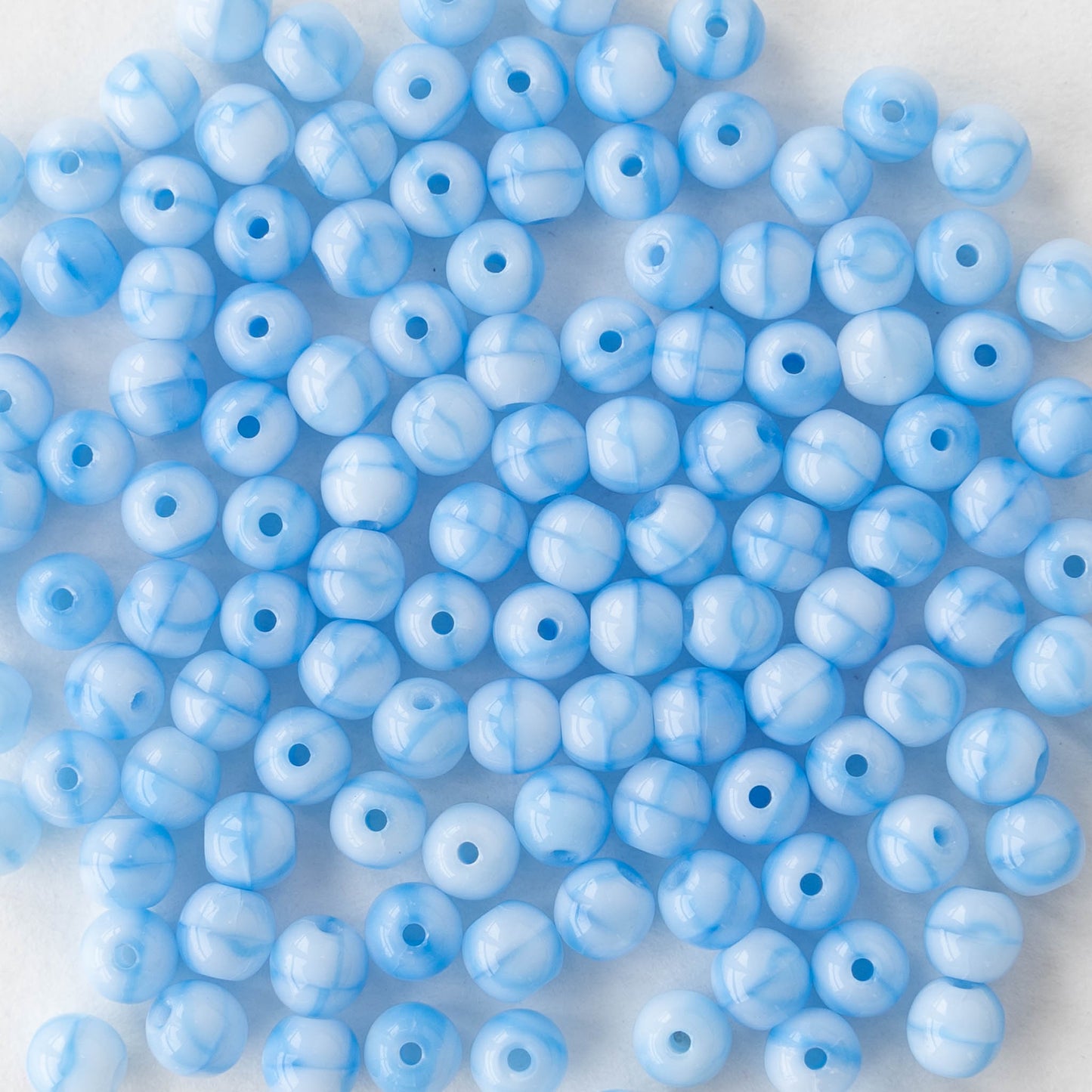 4mm Round Glass Beads - Blue with Purple Luster - 100 Beads