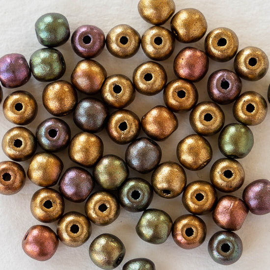 2mm Round Glass Beads - Metallic Bronze Iris - 100 Beads – funkyprettybeads