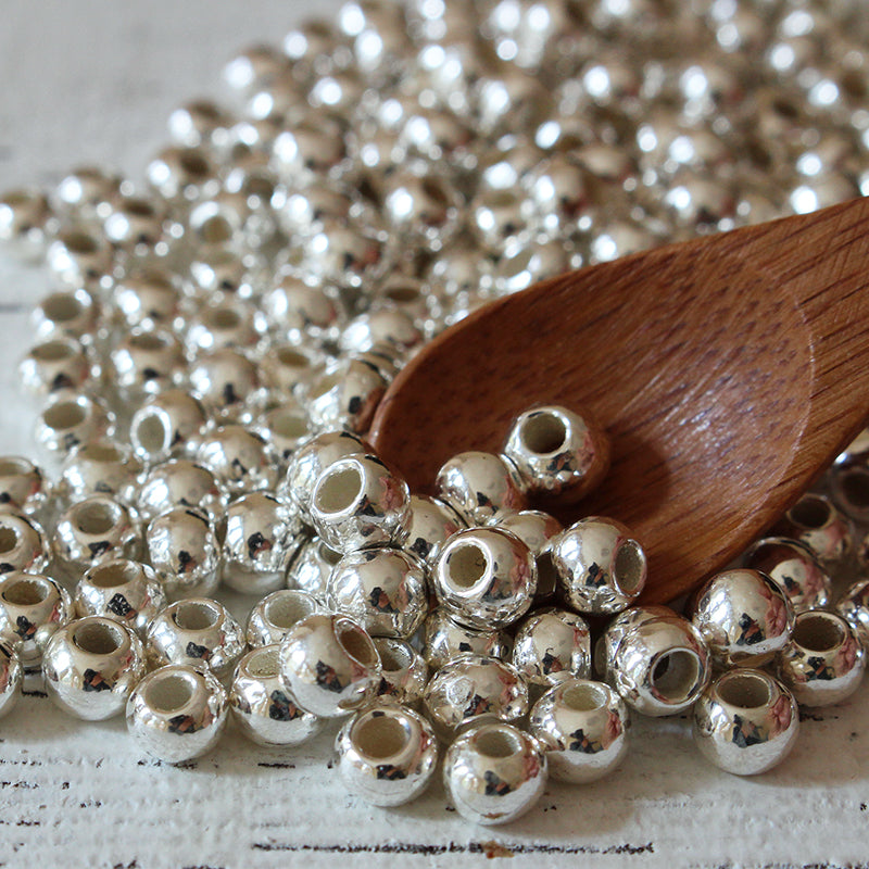 6-7mm Metal Coated Ceramic Round Beads - Silver – funkyprettybeads